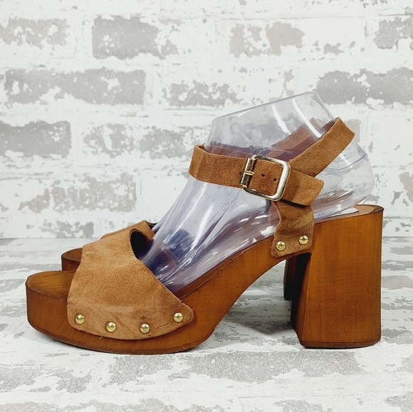 NEW Steve Madden Alabama Platform Brown Suede Wooden Studded Sandals F167 - Picture 1 of 12